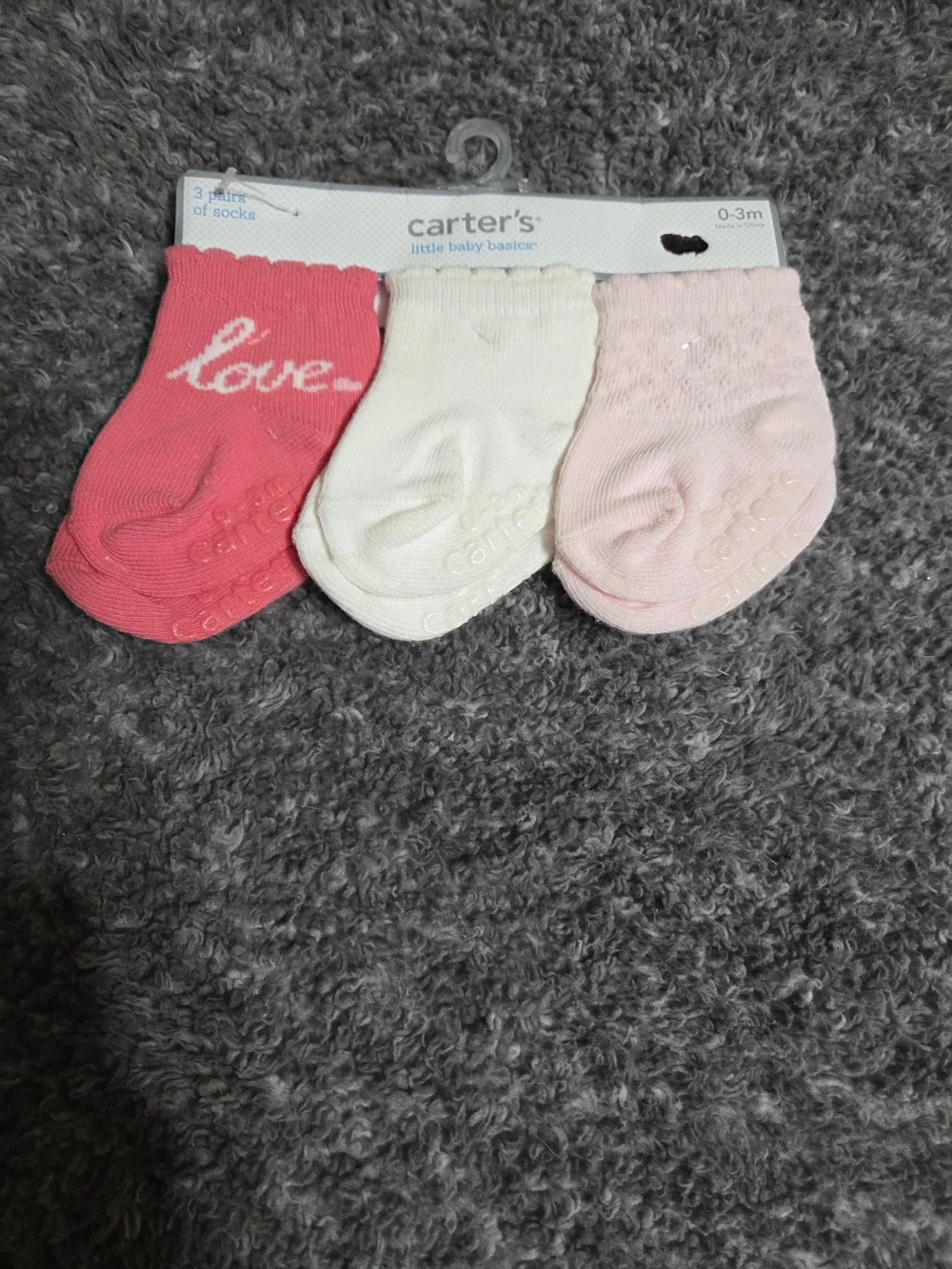Carter's Baby Girls 3-Pack  Socks - Hot Pink, White, Light Pink